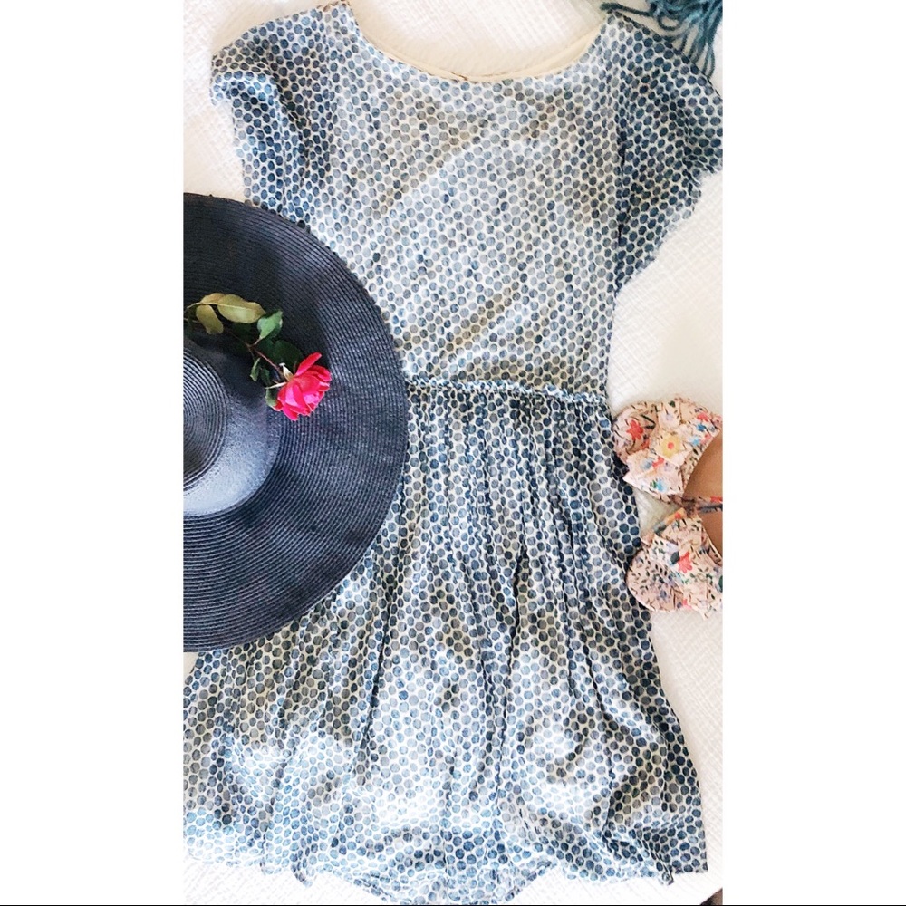 Anthropologie Navy Polka Dot Occassion Dress